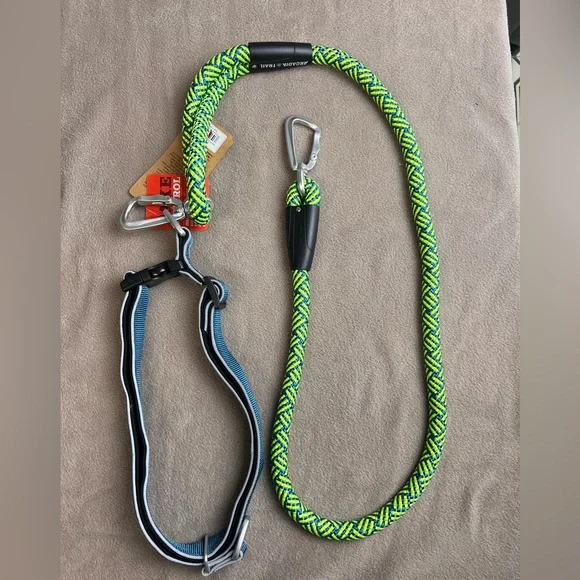 Arcadia Trail Hands Free Rope Dog Leash 4ft Adjustable Waistband Blue Green - Picture 1 of 5